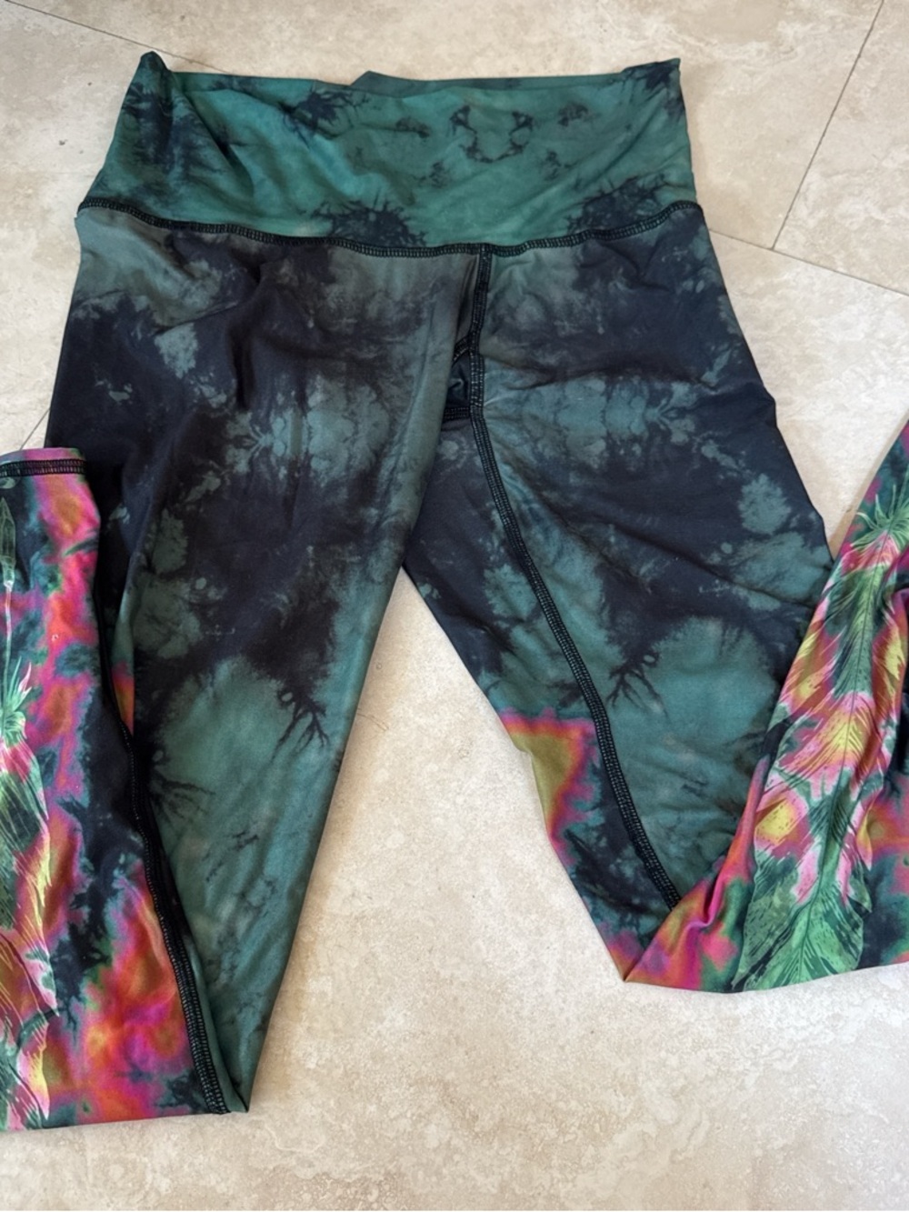 Tie-Dye High-Waist Leggings with Tropical Side Panels
